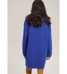 Blaues Wollkleid mit Rollkragen