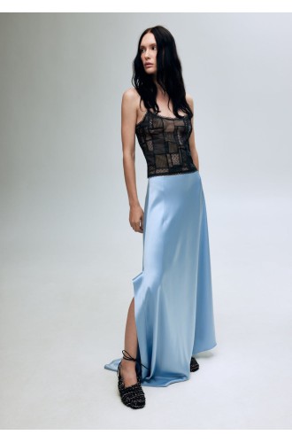 Blaues Seidenkleid mit Rockteil von Bobkova