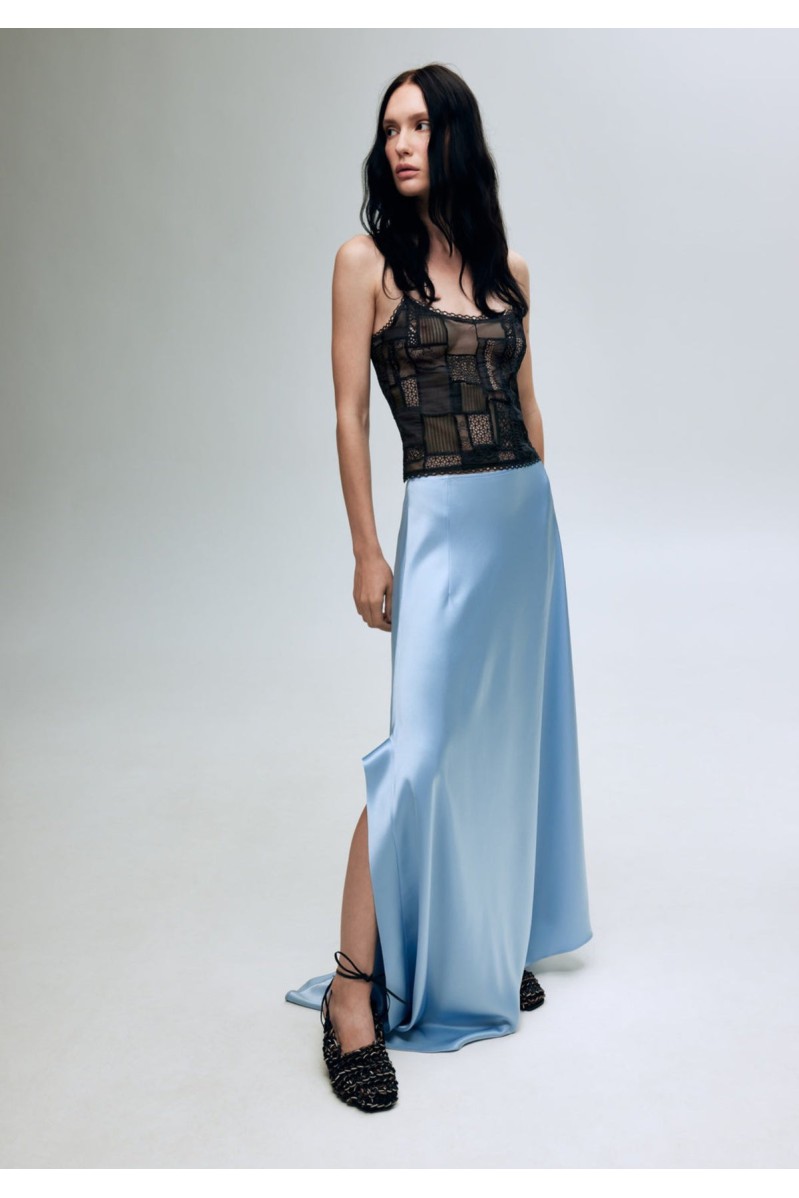 Blaues Seidenkleid mit Rockteil von Bobkova