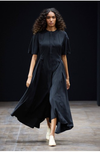 Black silk dress with pleats