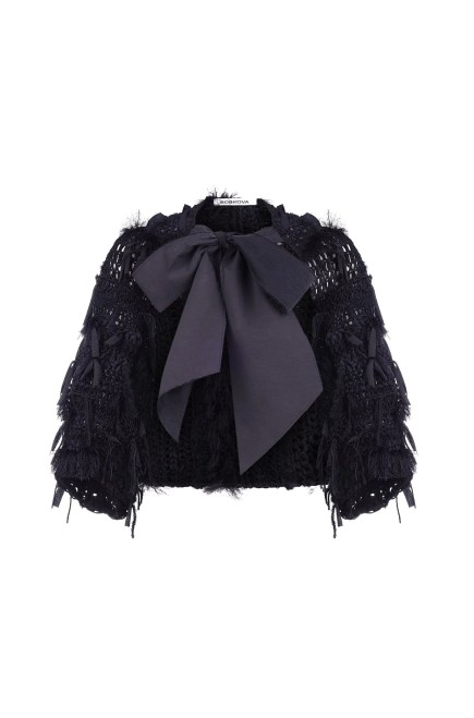 Bobkova Handgefertigtes schwarzes Strickbolero