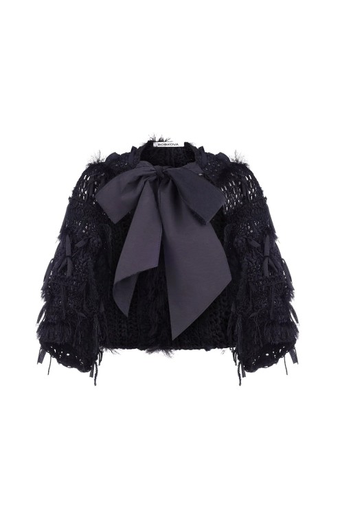 Bobkova Handgefertigtes schwarzes Strickbolero
