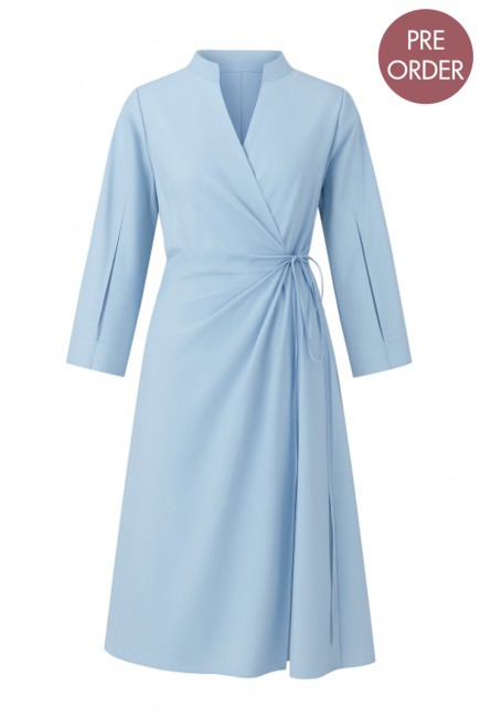 Bobkova Asymmetrisches Wickel-Hemdblusenkleid (Hellblau)