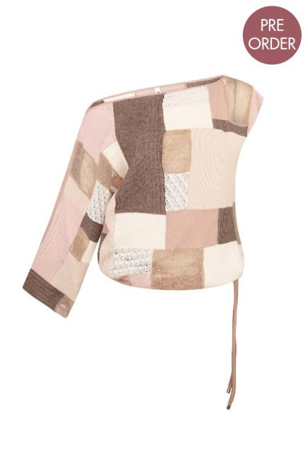 Bobkova Patchwork Upcycling Strickpullover mit Einem Ärmel