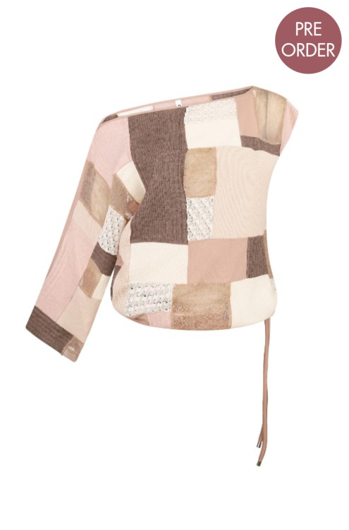 Bobkova Patchwork Upcycling Strickpullover mit Einem Ärmel