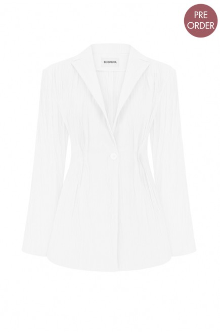 Bobkova Crush Cotton Cinched Waist Jacket (white)