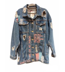"Bad girl but unique" blau (klassisch jeans) handgemalt Jeansjacke