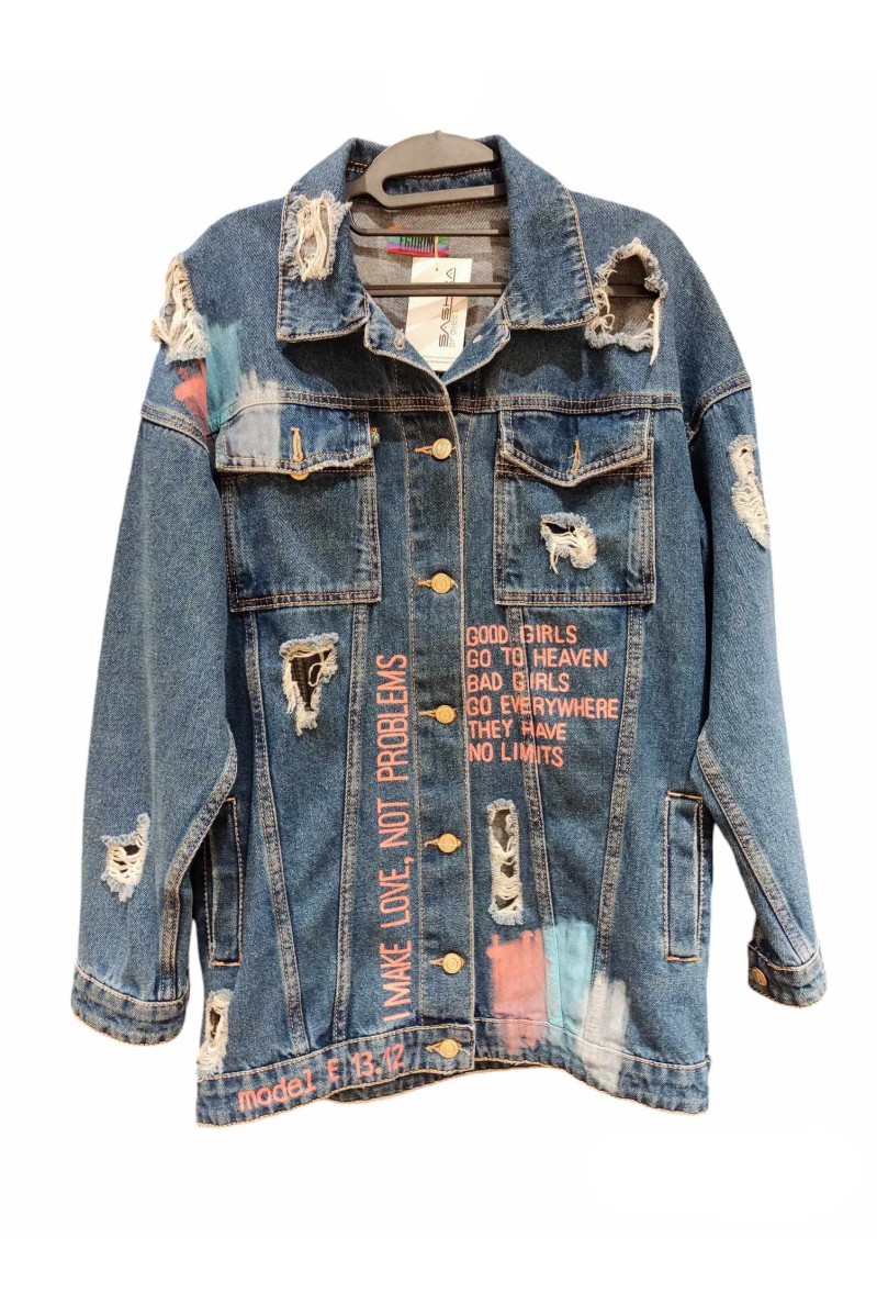 "Bad girl but unique" blau (klassisch jeans) handgemalt Jeansjacke