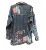 "Bad girl but unique" blau (klassisch jeans) handgemalt Jeansjacke