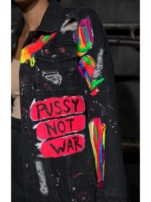 "Pussy not war" dark grey handmade painting