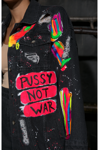"Pussy not war" dark grey handmade painting