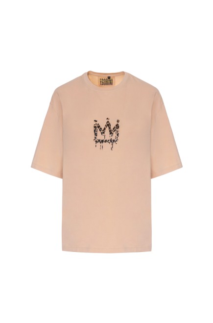 T-Shirt mit Kronenprint (Beige)