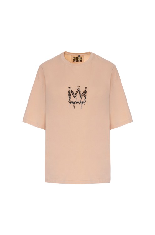 T-Shirt mit Kronenprint (Beige)