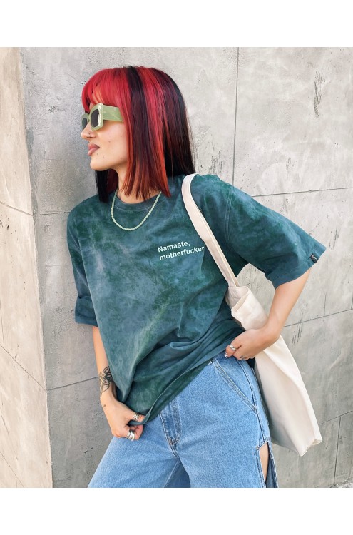 EGORINI T-Shirt Namaste mit Färbeeffekt (Dunkelgrün)