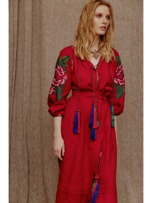 Stickkleid „Pfingstrose“ von EmbroideredGem (Rot)