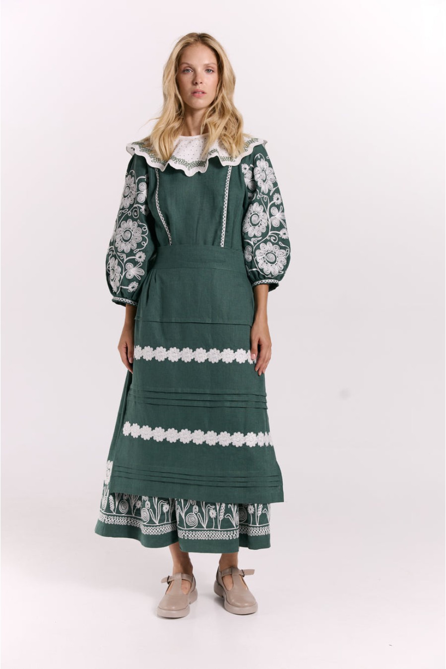 Ethnisches Kleid „Christina“ mit Stickerei von EMBROIDEREDGEM (Smaragd)
