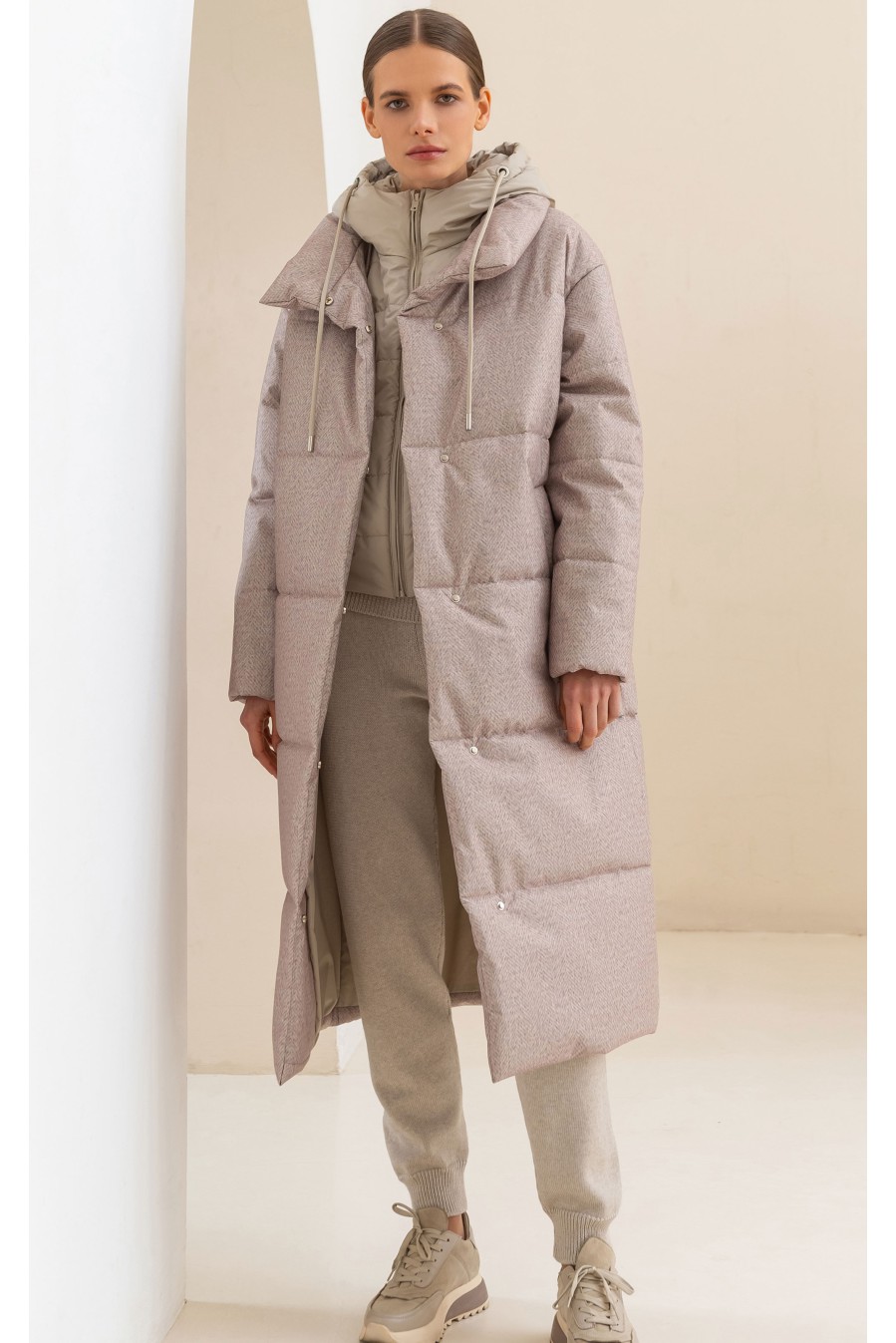 Frizman Padded Coat with Winterstop® Membrane and Comfortemp® Faux-Down (Beige Herringbone)