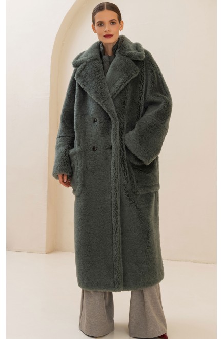 Frizman Faux Fur Coat made of Camel Wool (Green forest)