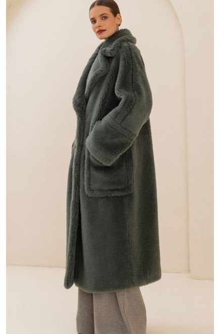 Frizman Faux Fur Coat made of Camel Wool (Green forest)
