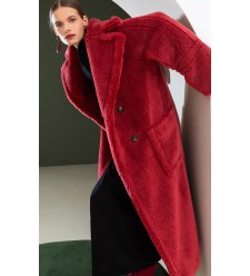 Frizman Faux Fur Coat made of Camel Wool (Lava Red)