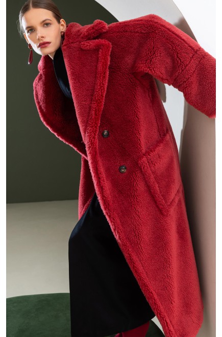 Frizman Faux Fur Coat made of Camel Wool (Lava Red)