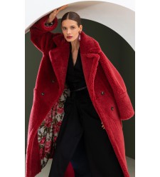 Frizman Faux Fur Coat made of Camel Wool (Lava Red)