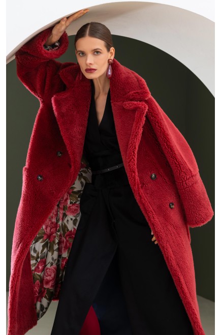 Frizman Faux Fur Coat made of Camel Wool (Lava Red)