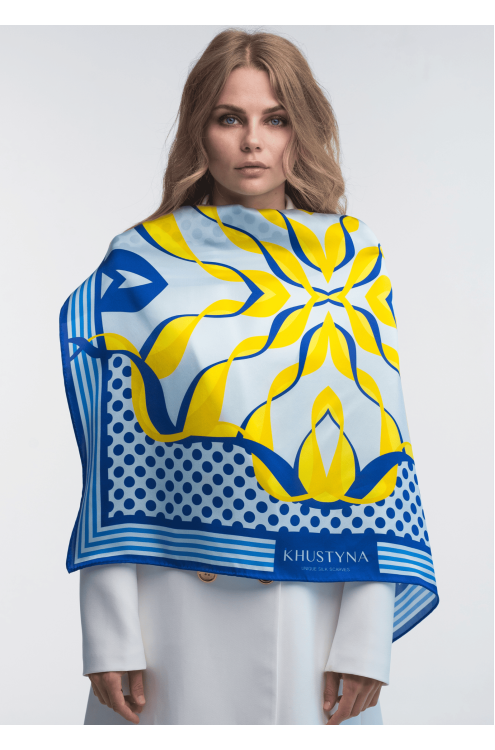 Seidentuch Ukrainische Hummel von Khustyna (blau)