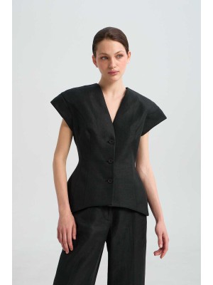 Weste Rochefort Schwarz Linen von L'eskizzo