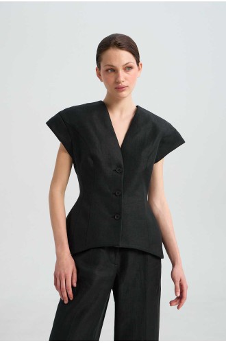 Weste Rochefort Schwarz Linen von L'eskizzo