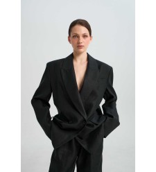 Brussel Scwarz Leinen Blazer von L'eskizzo