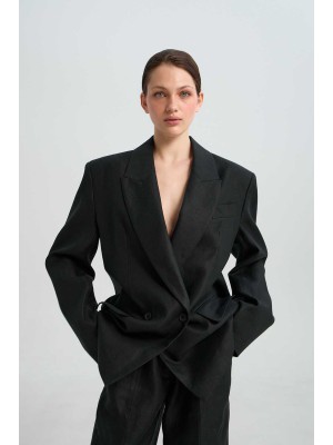 Brussel Scwarz Leinen Blazer von L'eskizzo