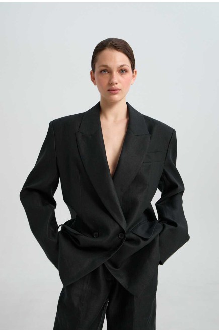 Brussel Scwarz Leinen Blazer von L'eskizzo