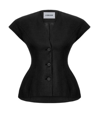 Weste Rochefort Schwarz Linen von L'eskizzo
