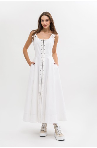 Maha Langes Baumwollkleid (Weiß)