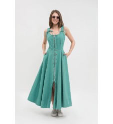 Maha Langes Baumwollkleid (Türkis-Smaragd)