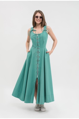 Maha Langes Baumwollkleid (Türkis-Smaragd)