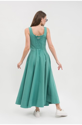 Maha Langes Baumwollkleid (Türkis-Smaragd)