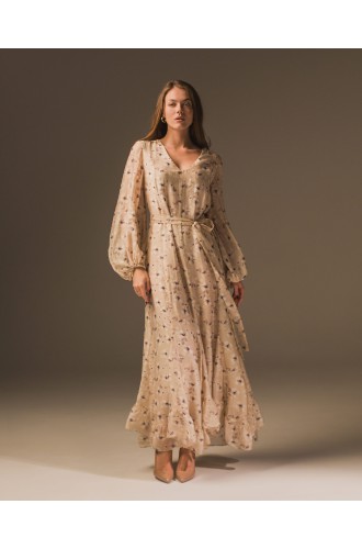 Maha Langes Kleid mit Print (Sand)