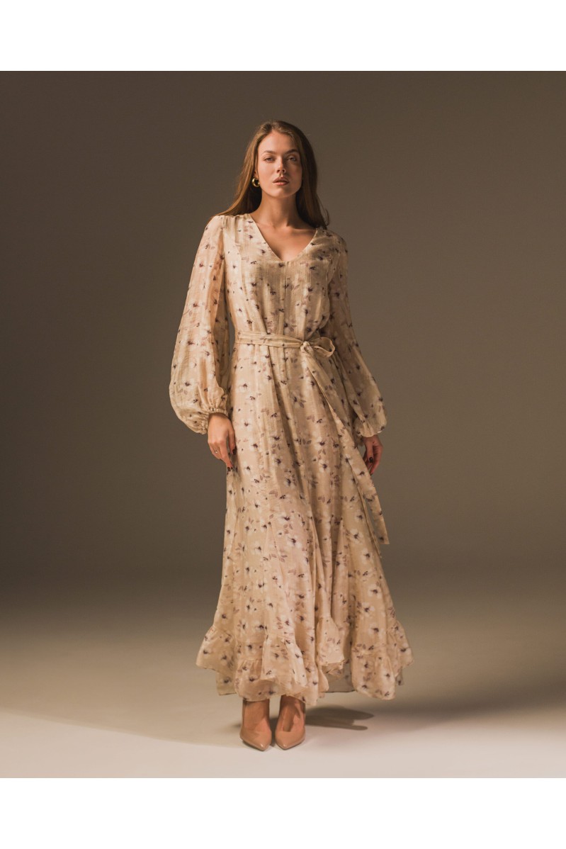 Maha Langes Kleid mit Print (Sand)