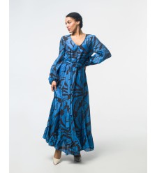 Maha Langes Kleid mit Abstraktem Print (Blau)