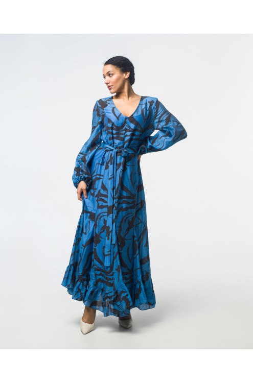 Maha Langes Kleid mit Abstraktem Print (Blau)