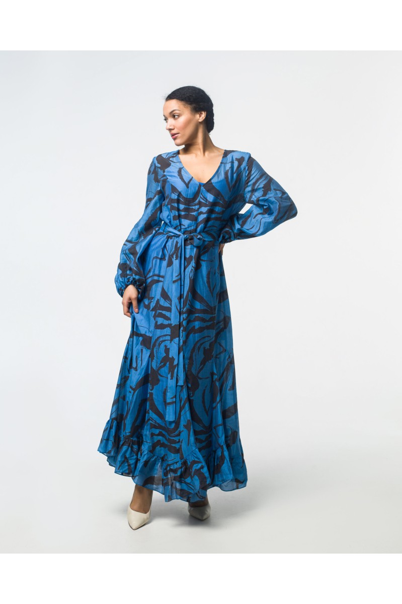 Maha Langes Kleid mit Abstraktem Print (Blau)