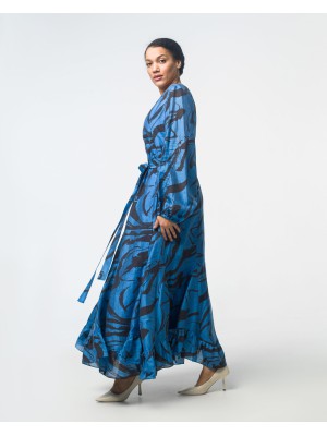 Maha Langes Kleid mit Abstraktem Print (Blau)