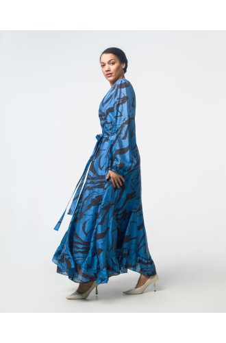 Maha Langes Kleid mit Abstraktem Print (Blau)