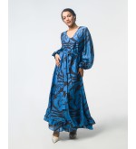 Maha Langes Kleid mit Abstraktem Print (Blau)