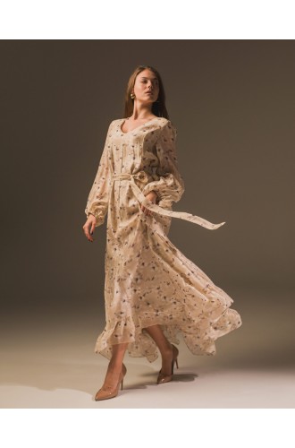 Maha Langes Kleid mit Print (Sand)