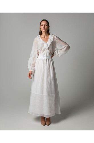 Maha Langes Kleid aus Crinkle-Tencel (Weiß)