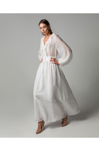 Maha Langes Kleid aus Crinkle-Tencel (Weiß)