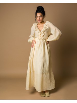 Maha Langes Kleid aus Crinkle-Tencel (Ecru)